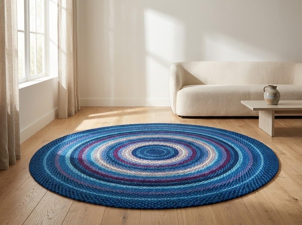Blue Handwoven Round Braided Soft Accent Rug
