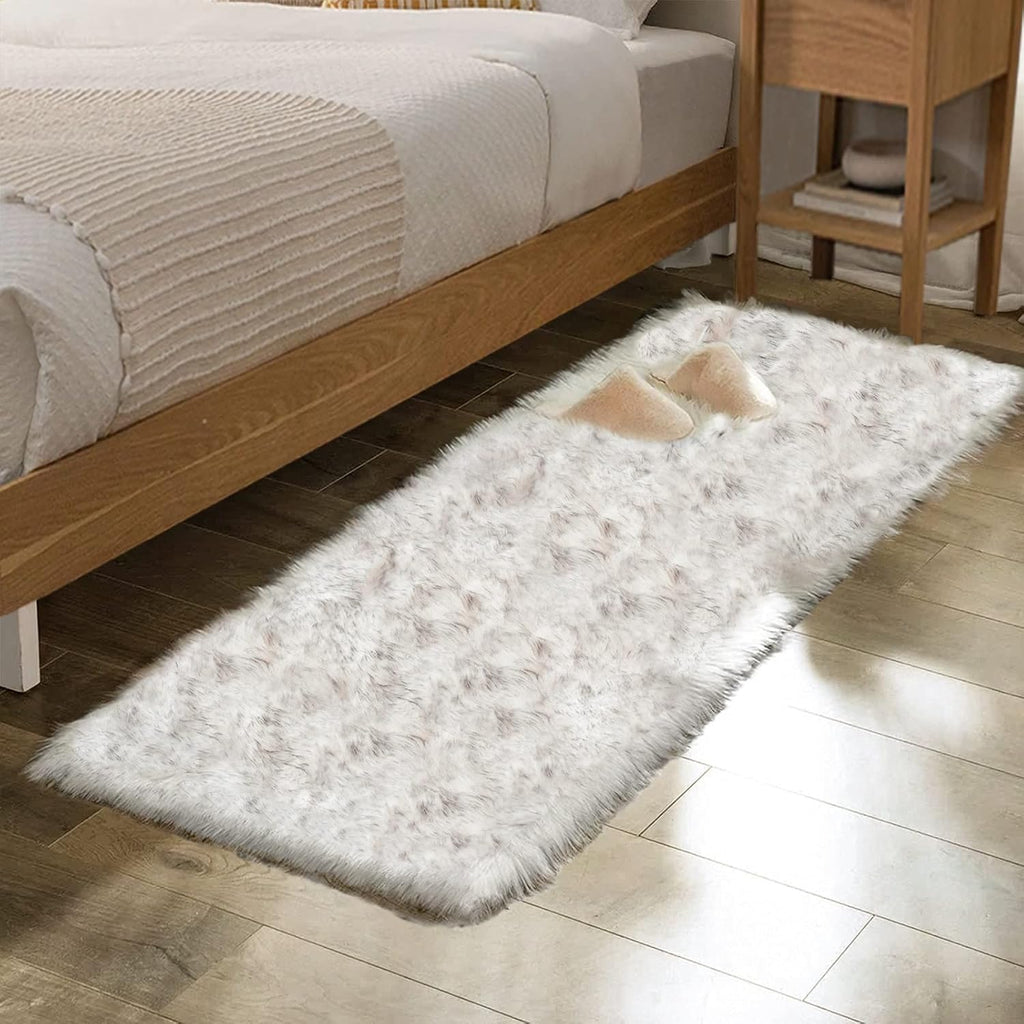 Grey White Plush Rug Runner 2x6