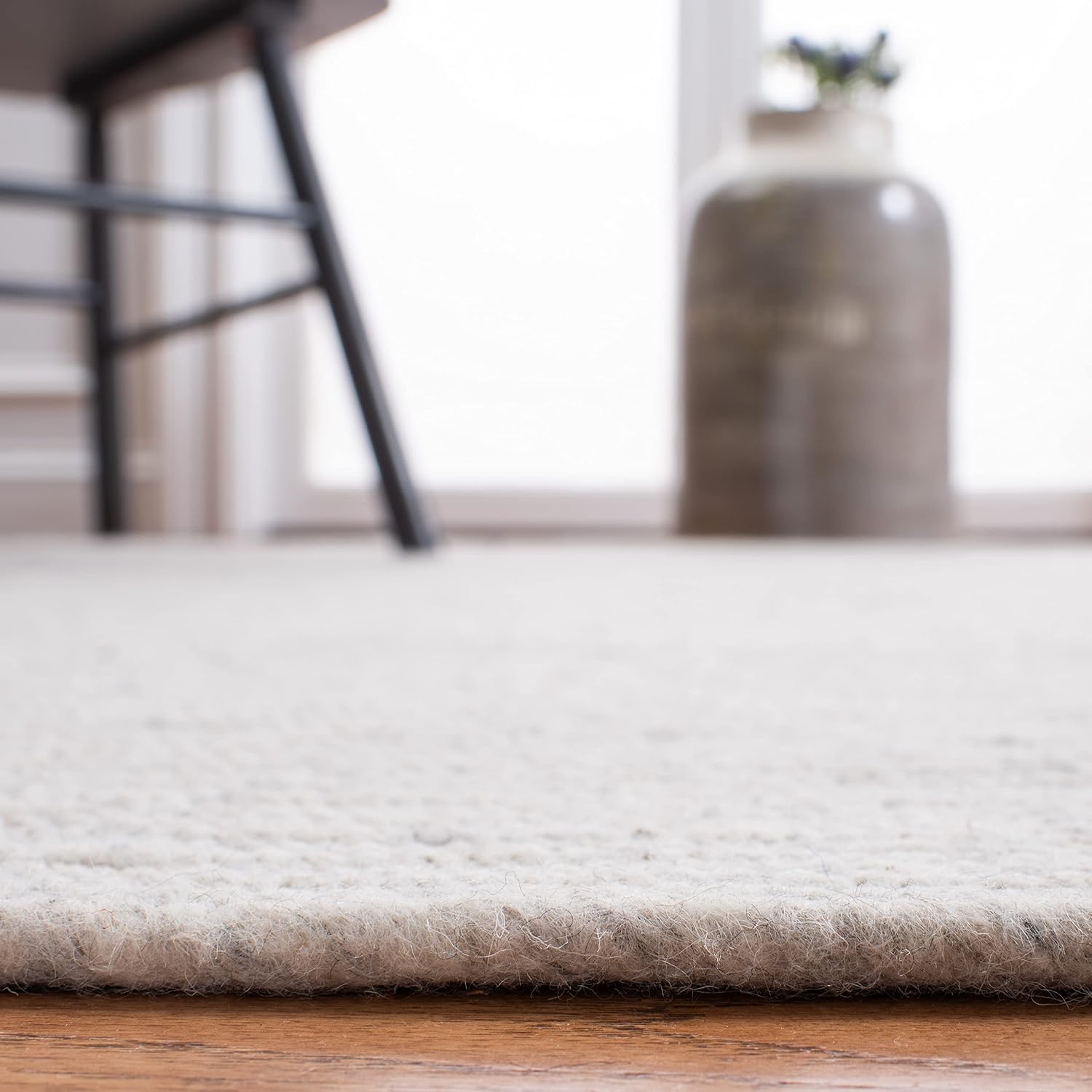Light Beige Wool Braided Handwoven Round Rug