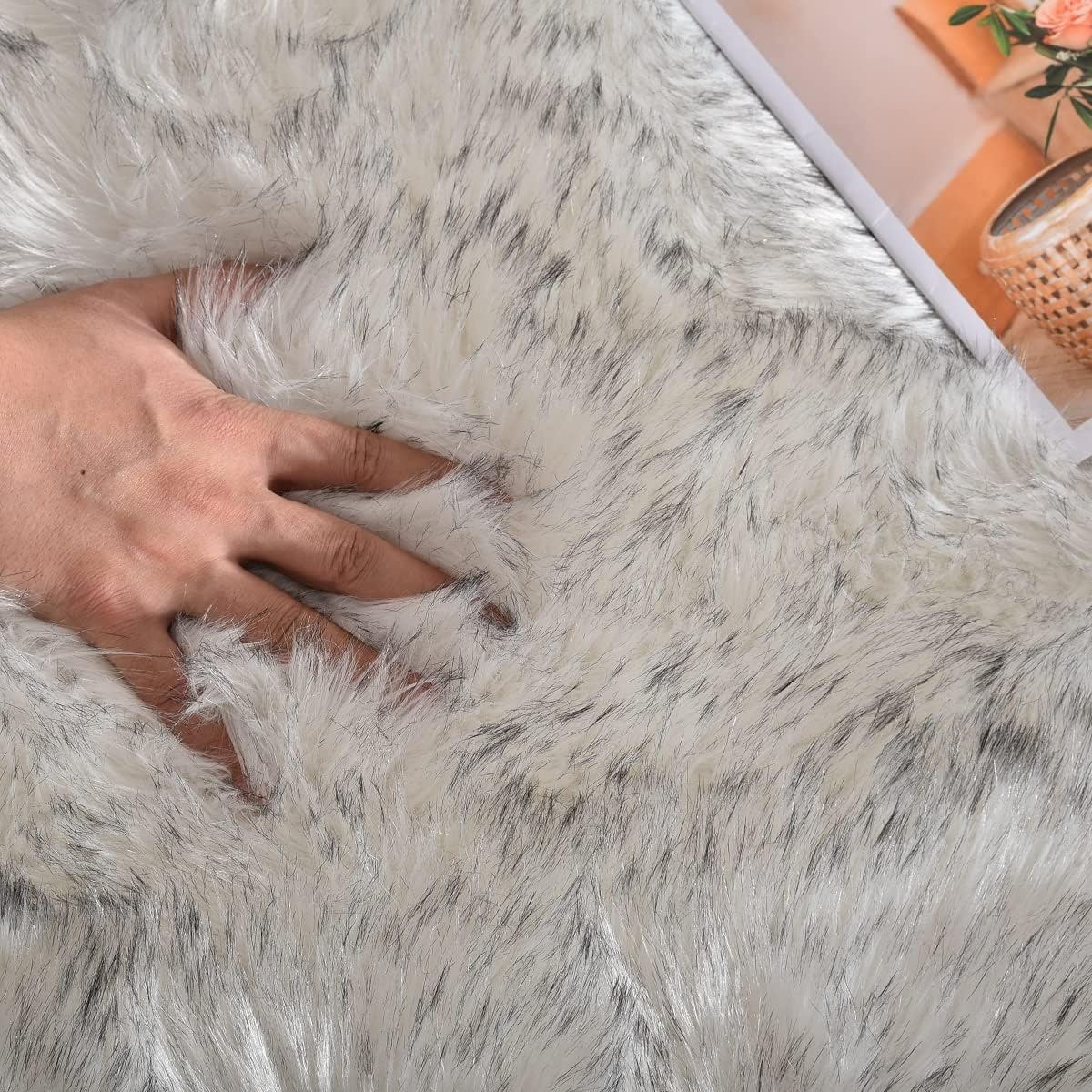 Grey White Plush Rug Runner 2x6