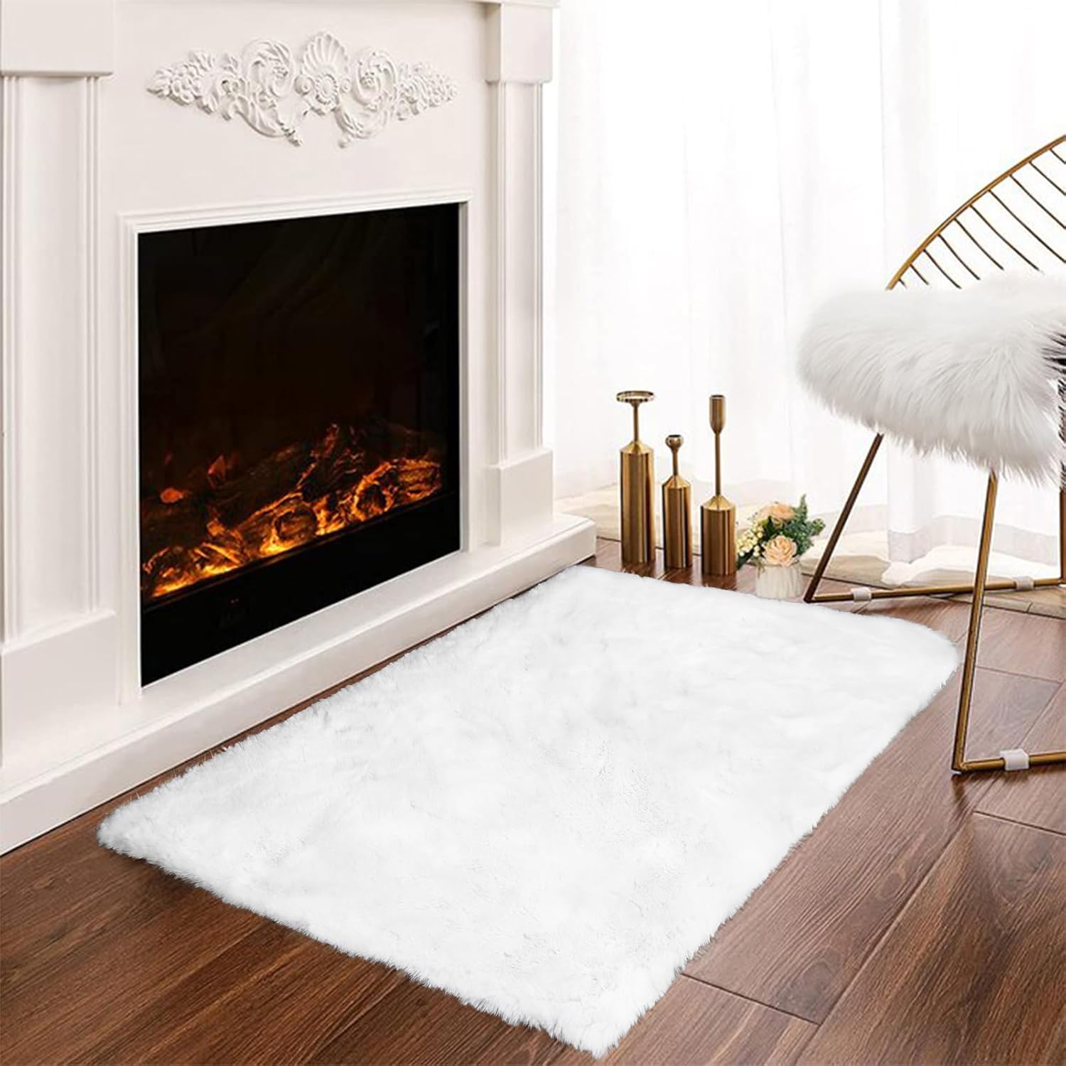 White Fluffy Shag Area Rug 3x5