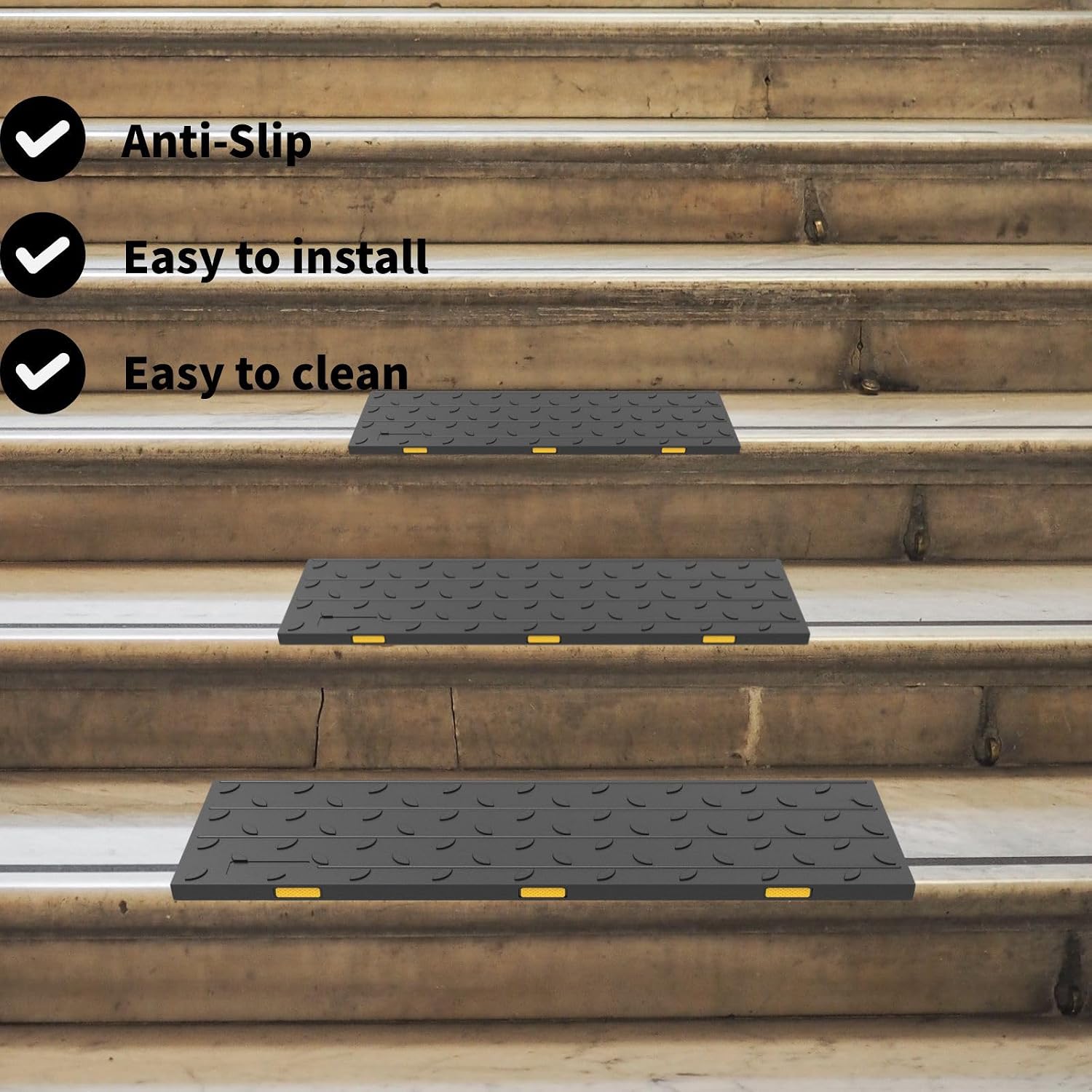 Heavy-Duty Rubber Anti-Slip Reflective Stair Treads 10 Pack