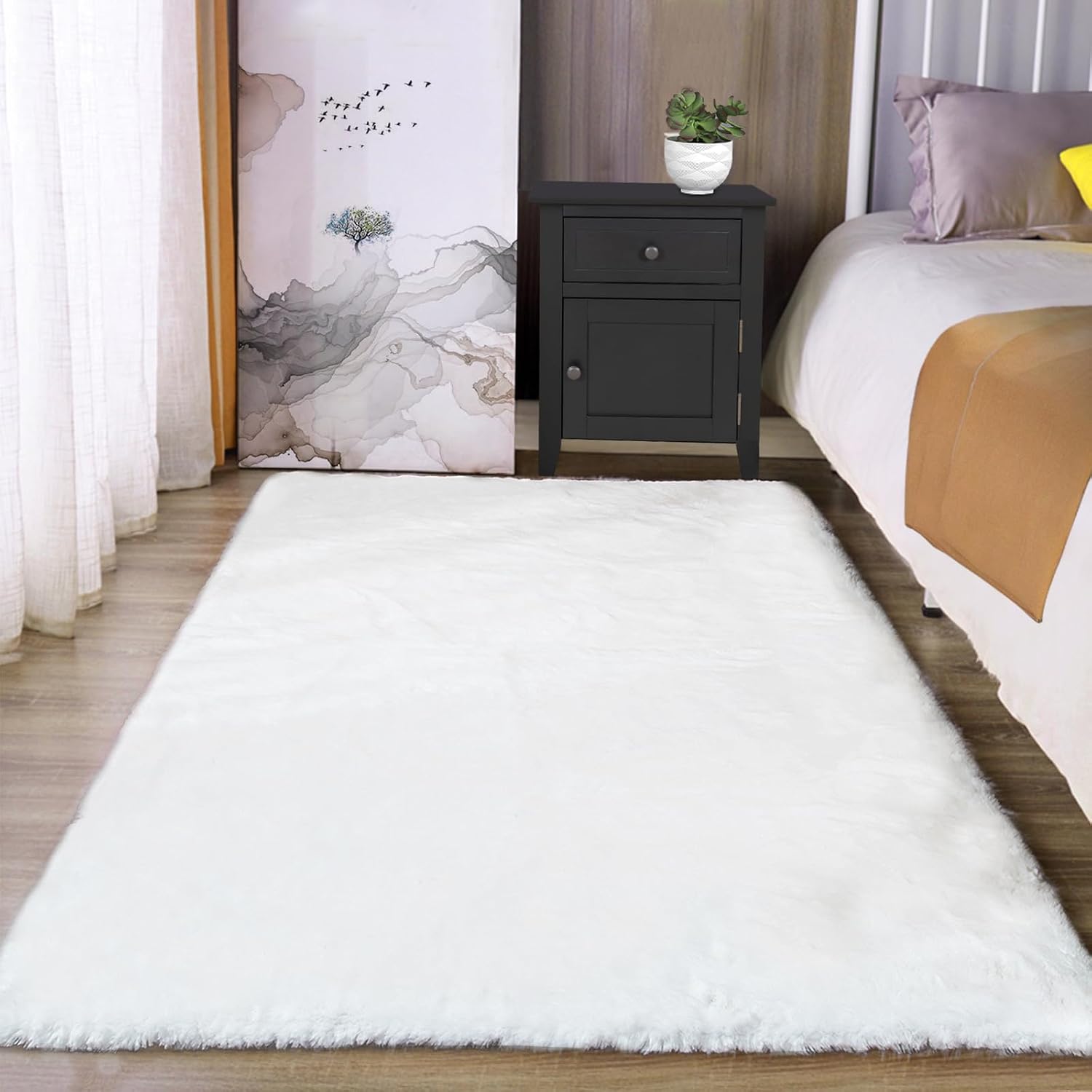White Fluffy Shag Area Rug 3x5