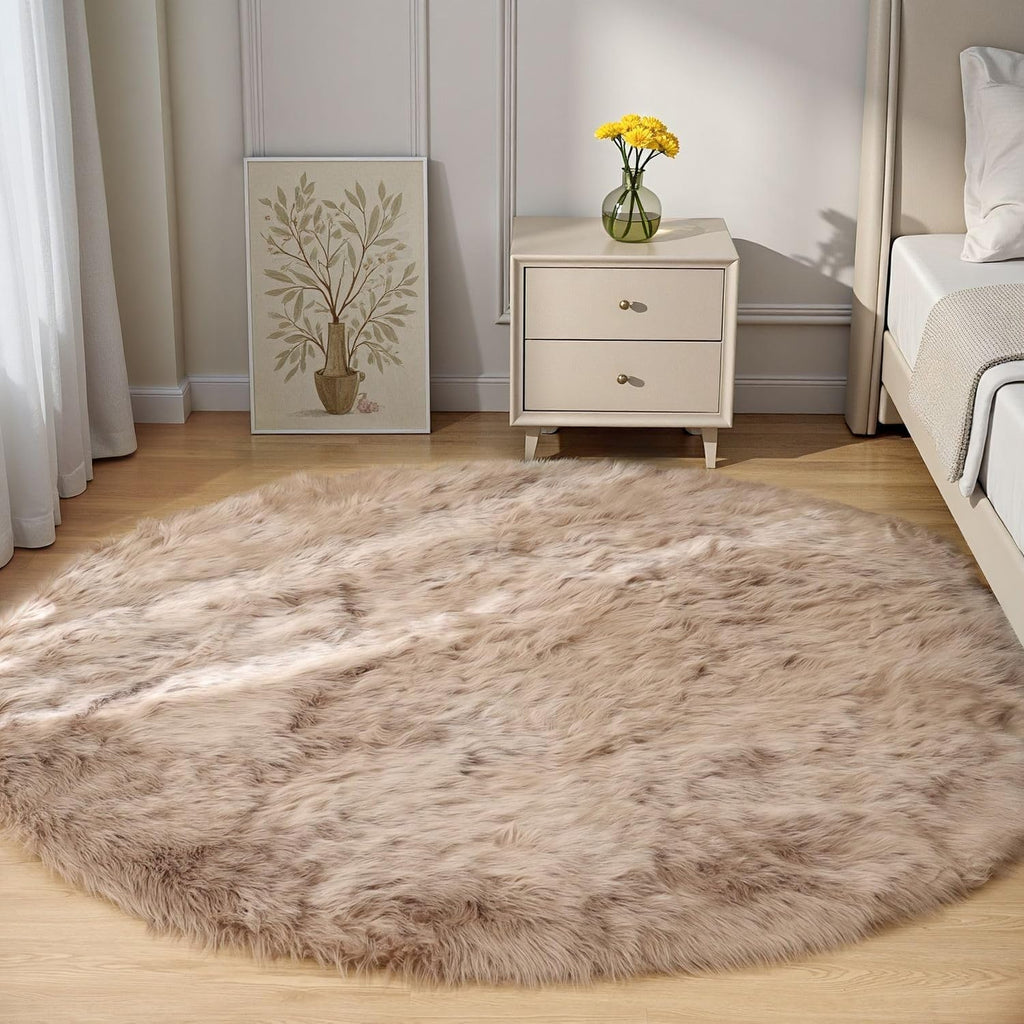 Beige Round Sheepskin Rug 5ft