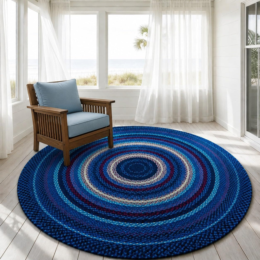 Blue Handwoven Round Braided Soft Accent Rug