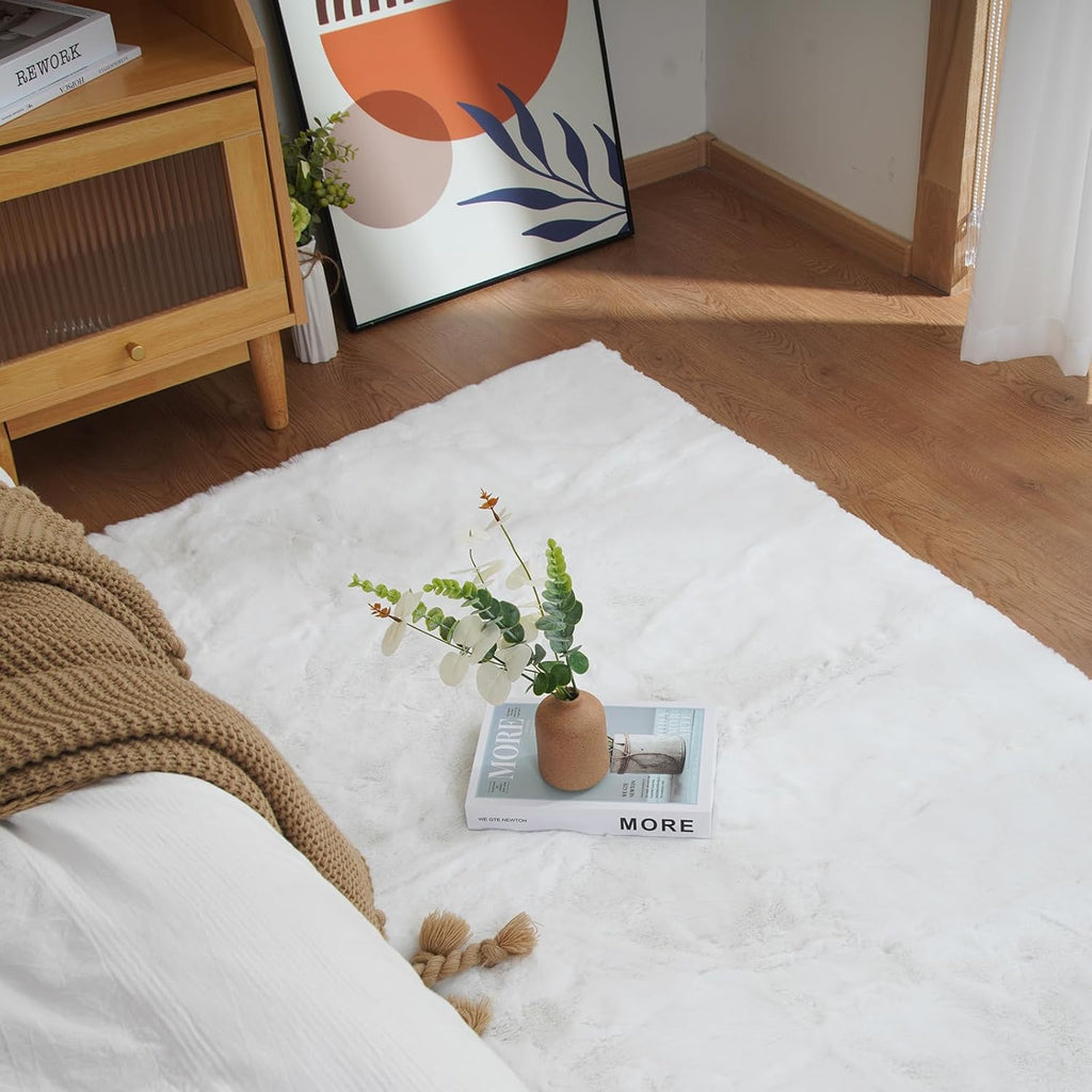 White Fluffy Shag Area Rug 3x5