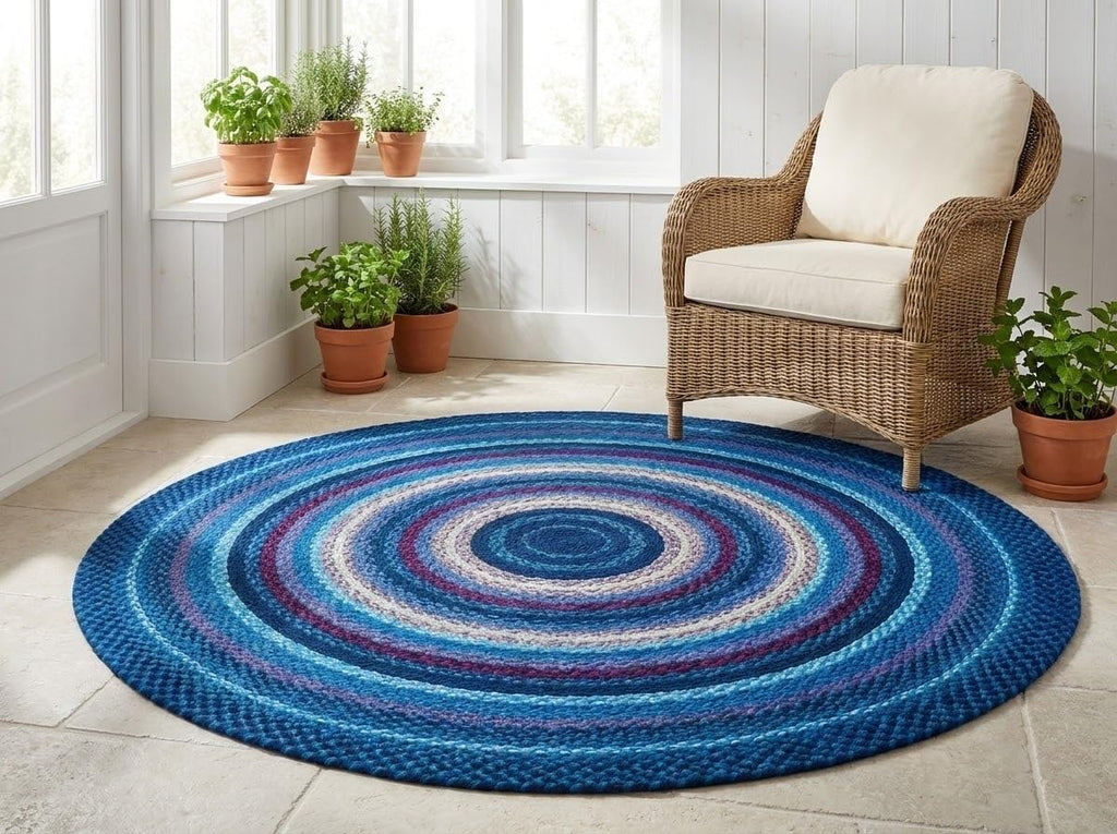 Blue Handwoven Round Braided Soft Accent Rug