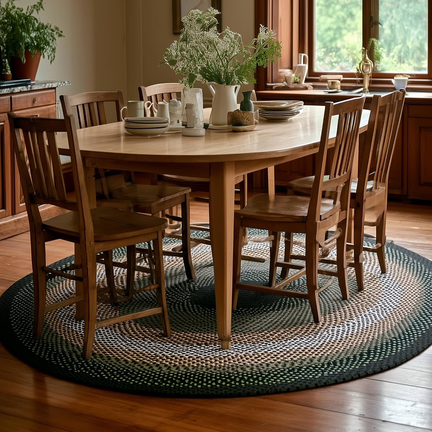 Green Ivory Braided Large Round Area Rug
