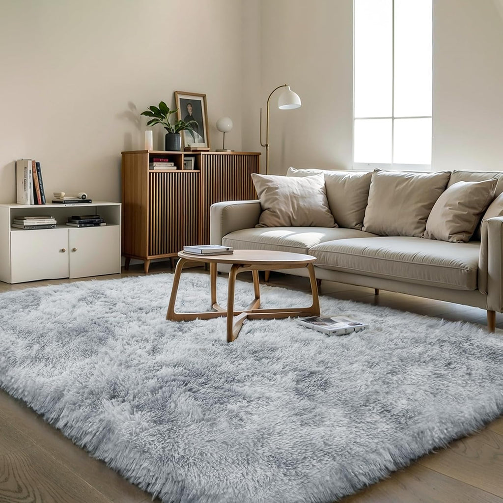 Grey Fluffy Shag Area Rug 6x9