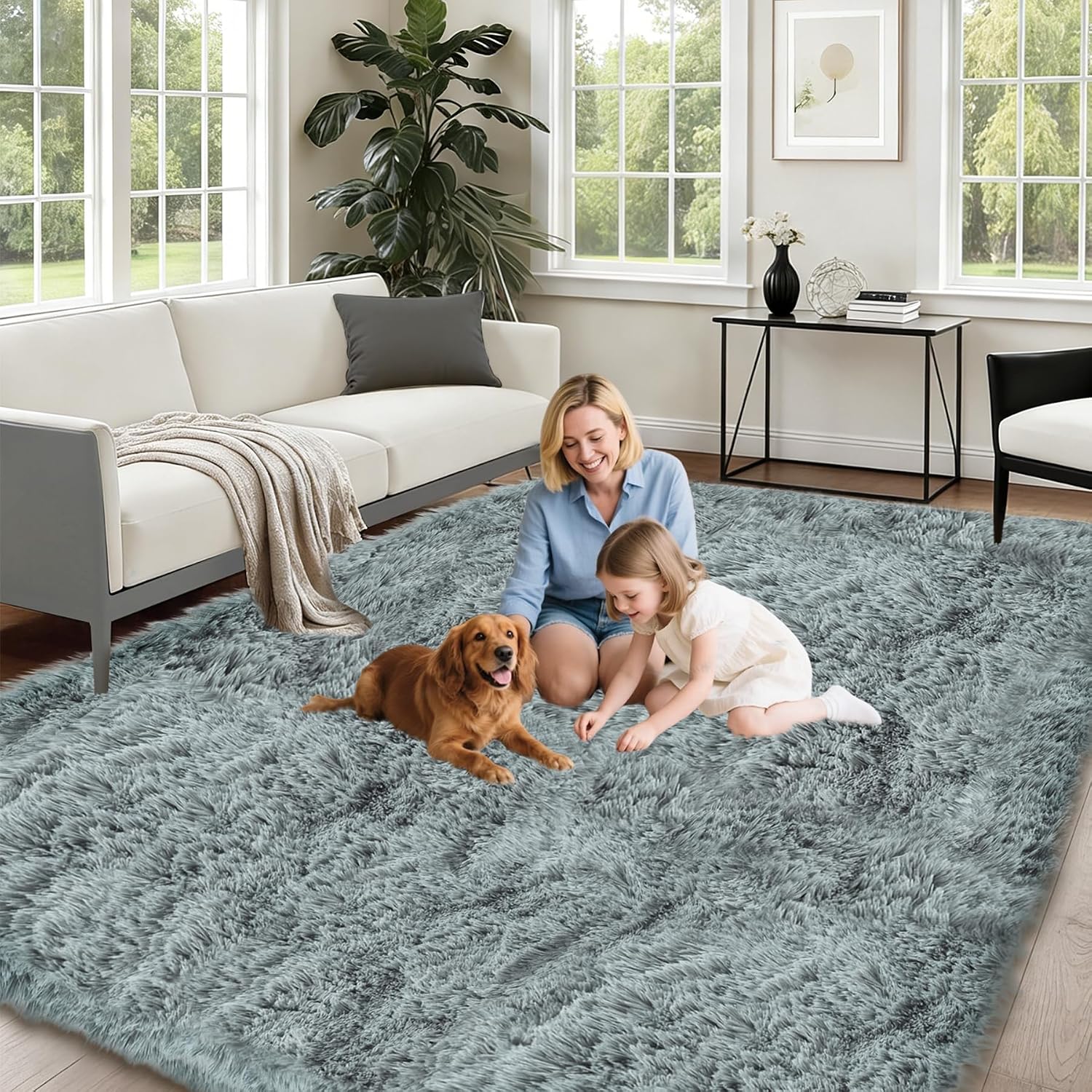 Washable Fluffy Shag Area Rug 5x8