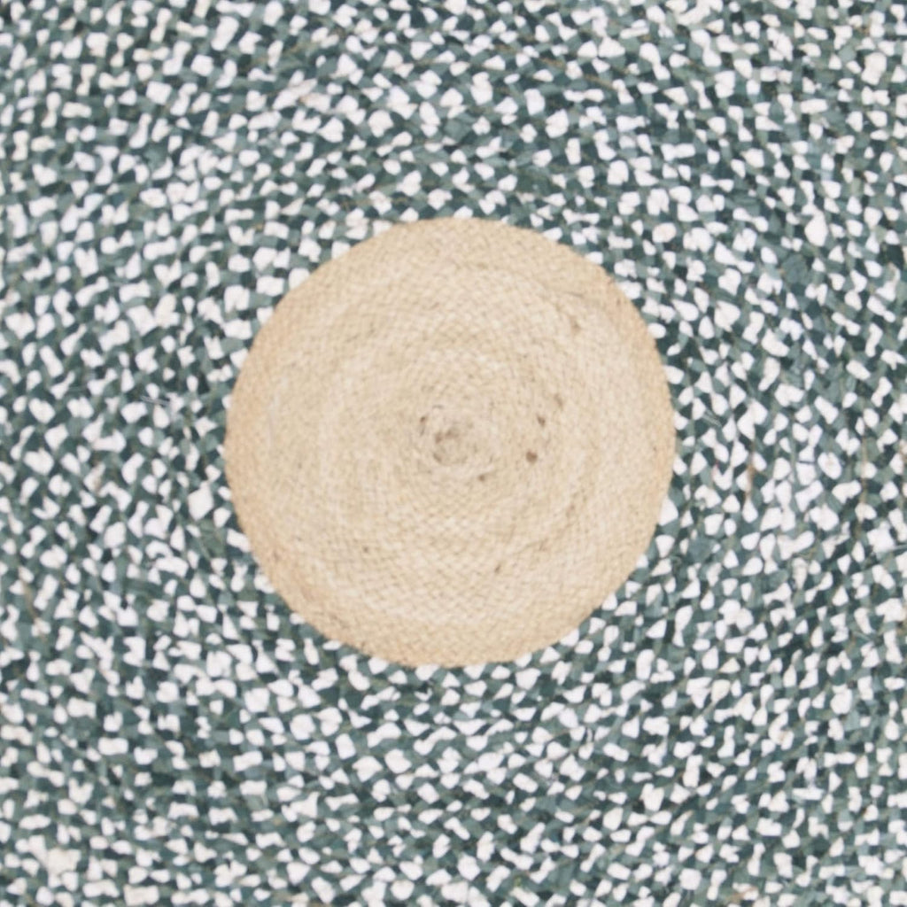 Light Blue Natural Braided Jute Round Rug
