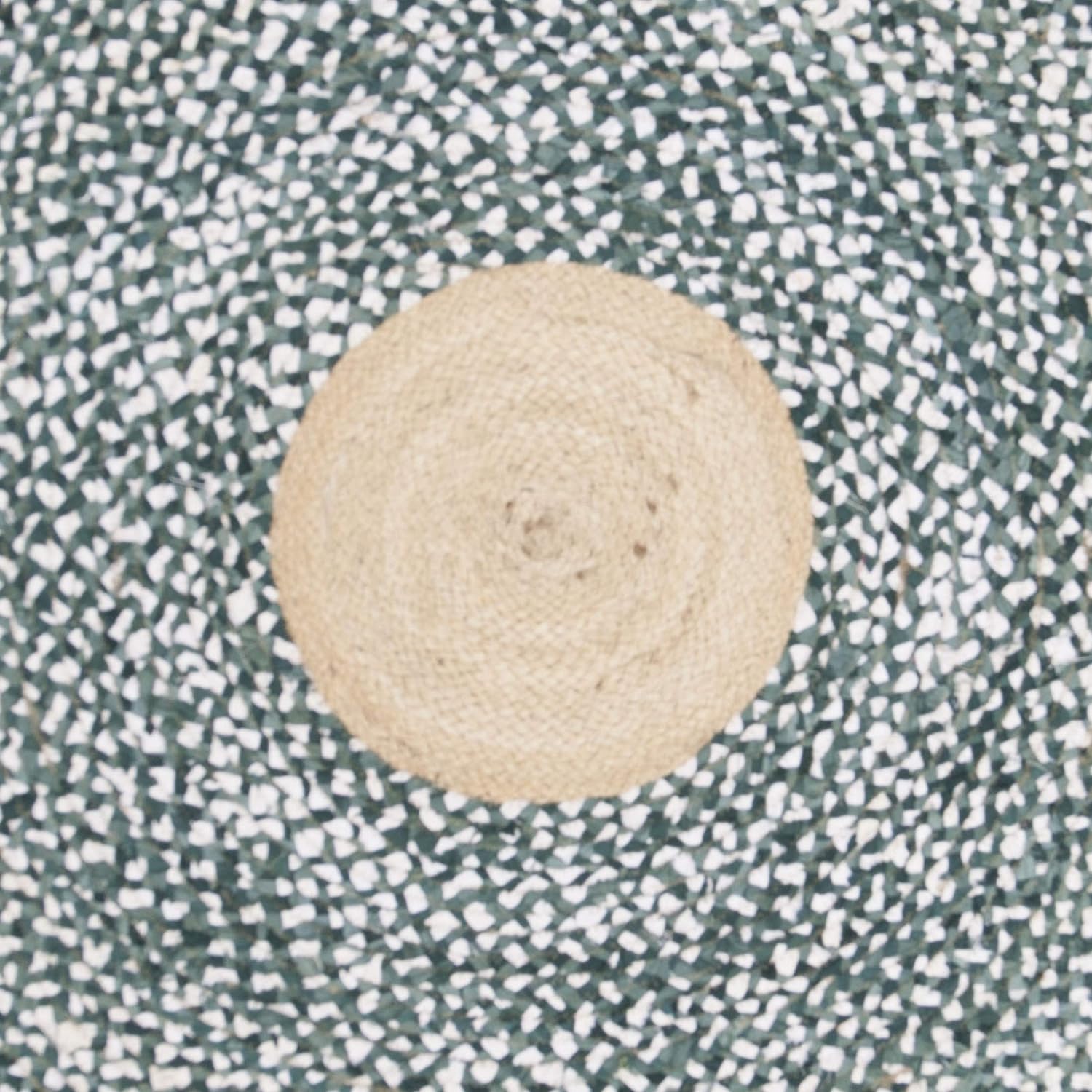 Light Blue Natural Braided Jute Round Rug