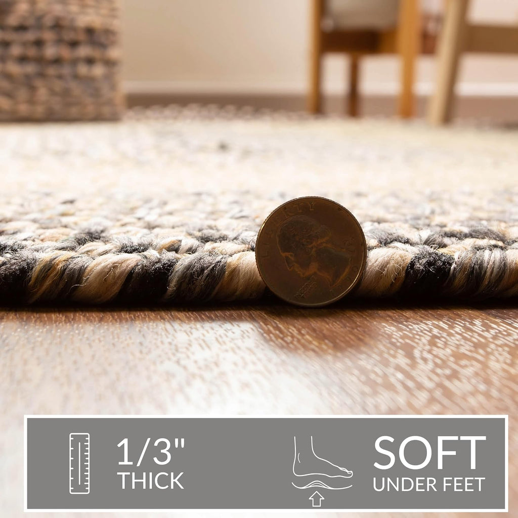 Gray Beige Farmhouse Reversible Round Rug