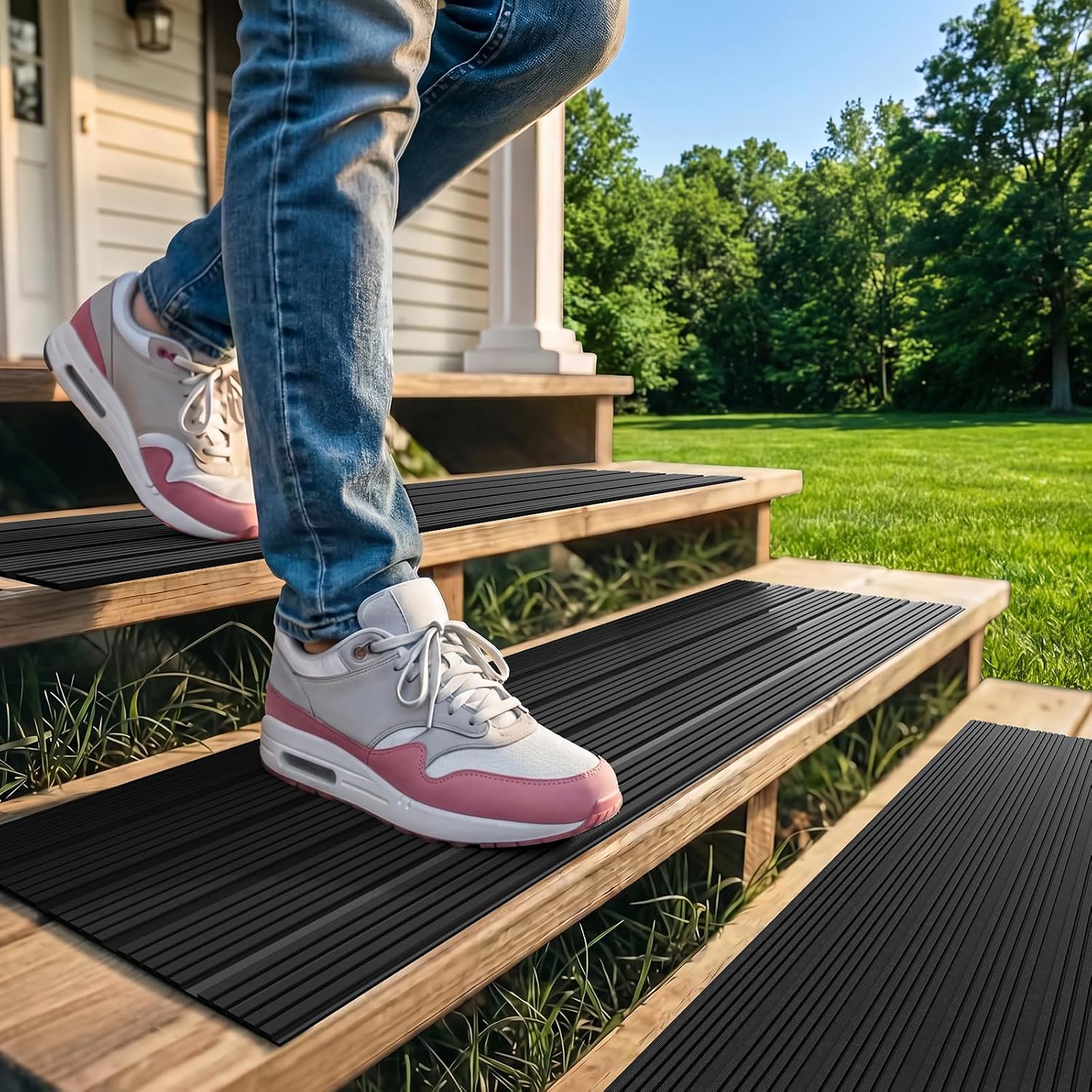 Gray Striped Non-Slip PVC Stair Treads 5 PCS