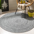 Ivory Black Braided Round Wool Area Rug