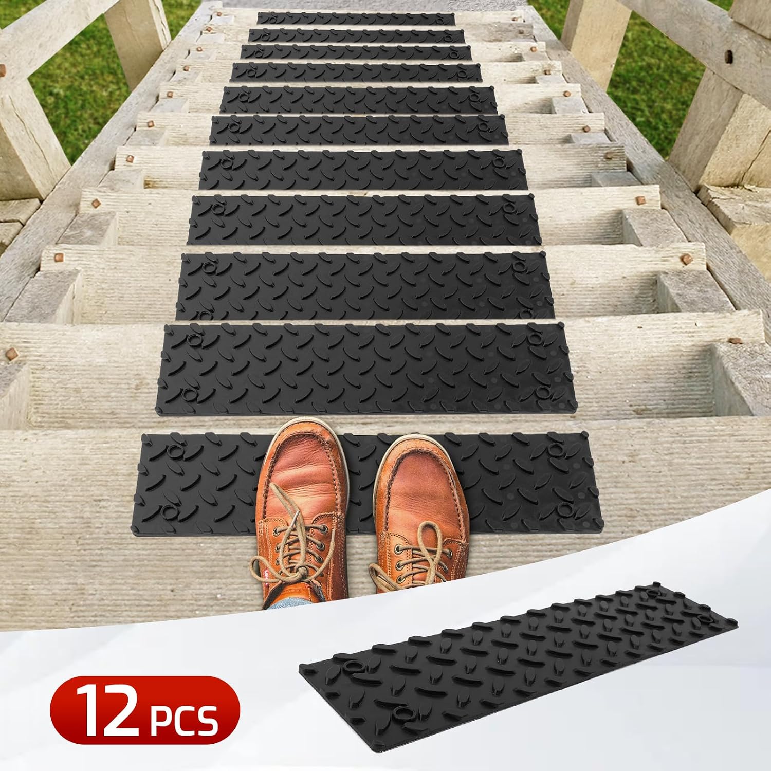 Black Skid Resistant Rubber Stair Treads 12 PCS
