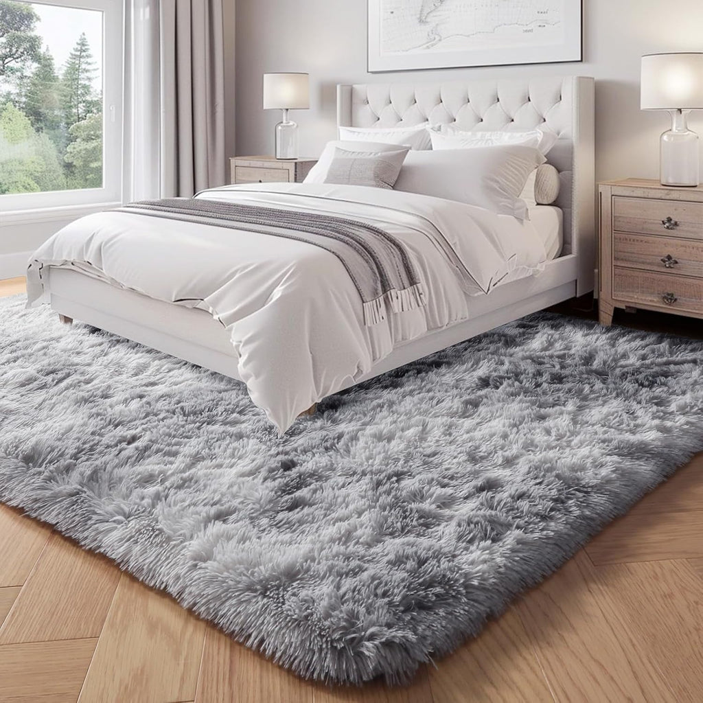 Grey Shaggy Area Rug 4x6 Washable