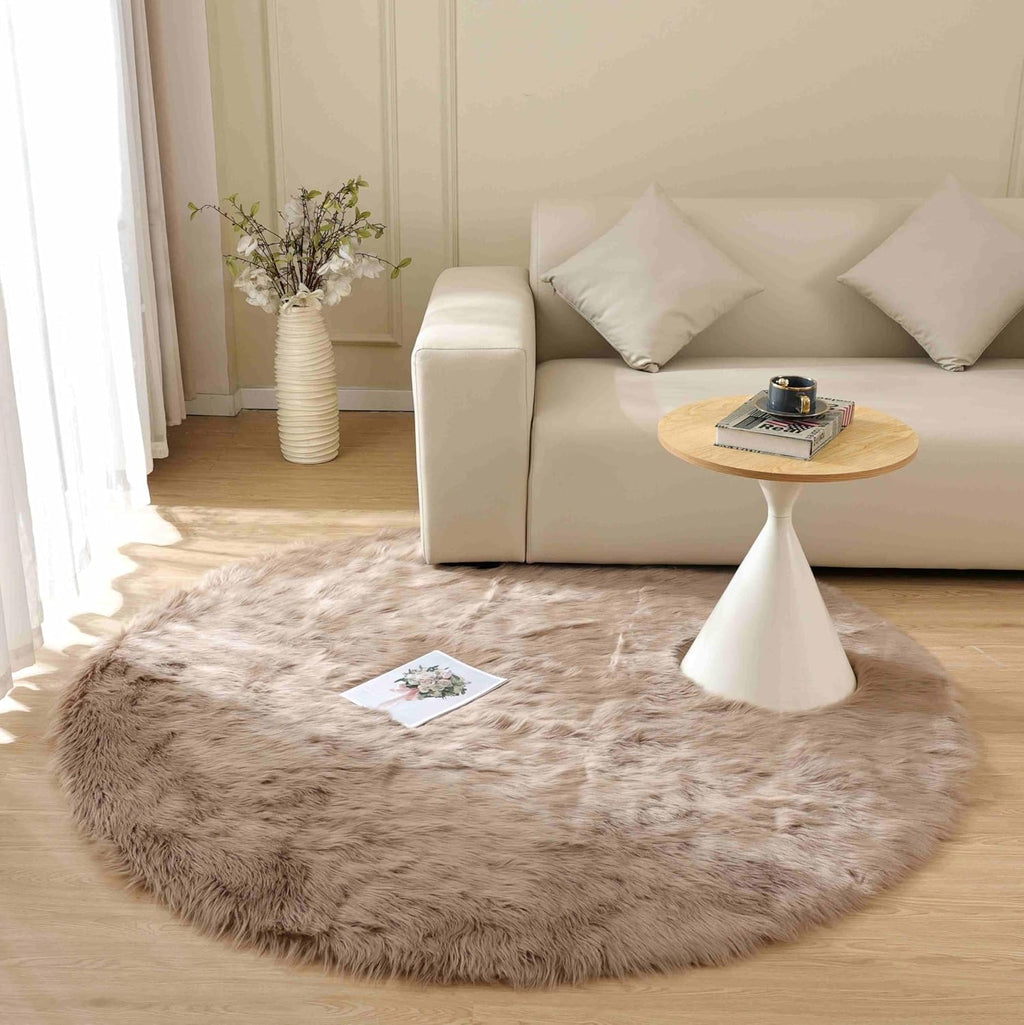 Beige Round Sheepskin Rug 5ft