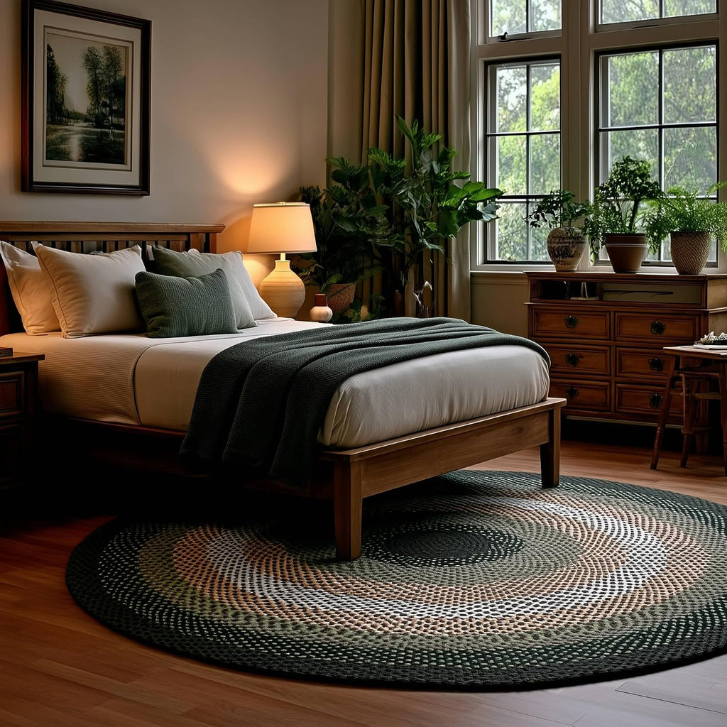 Green Ivory Braided Large Round Area Rug