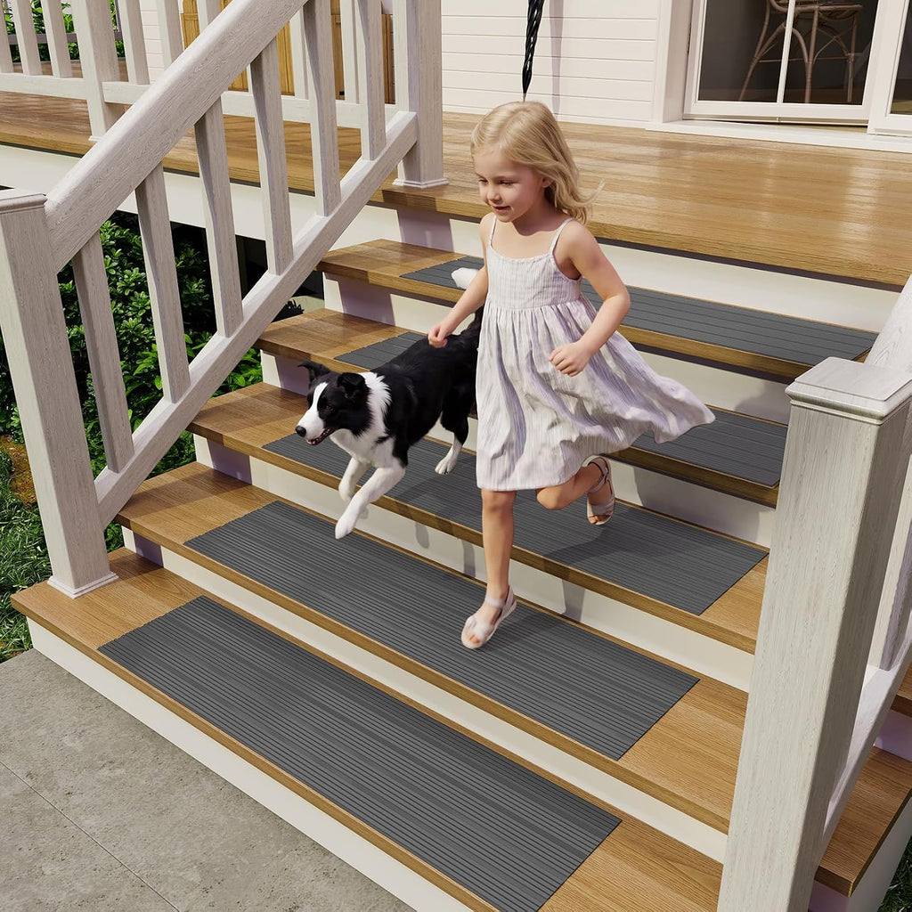 Gray Striped Non-Slip PVC Stair Treads 5 PCS