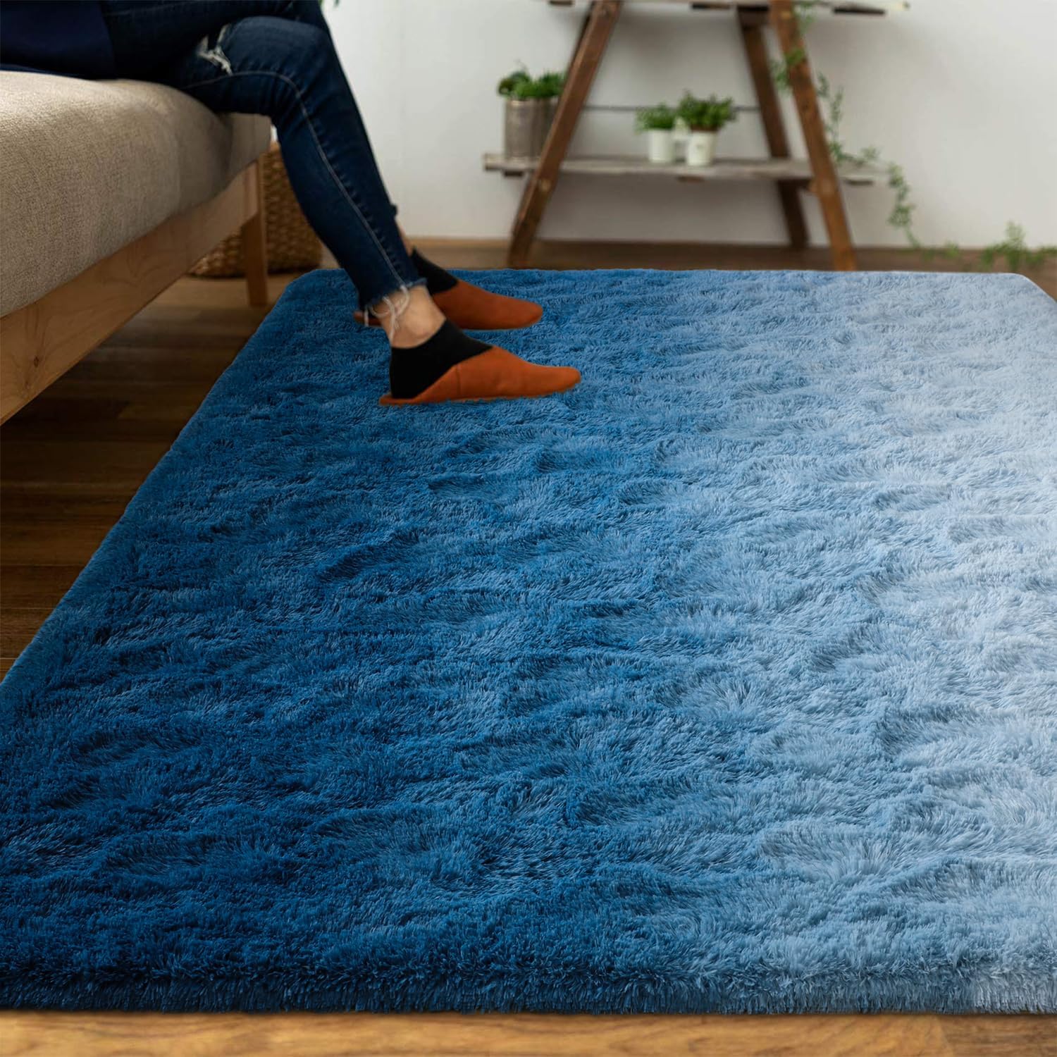 Navy Fluffy Shag Area Rug 4x6