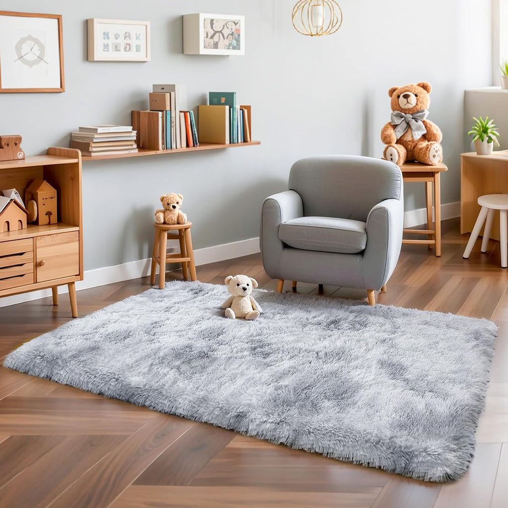 Grey Fluffy Shag Area Rug 6x9