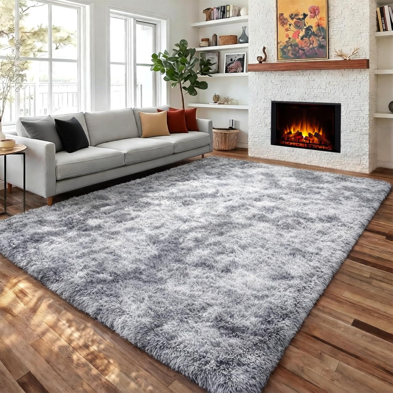 Grey Shaggy Area Rug 4x6 Washable