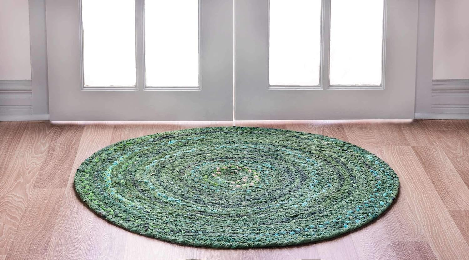 Green Hunter Braided Chindi Round Rug
