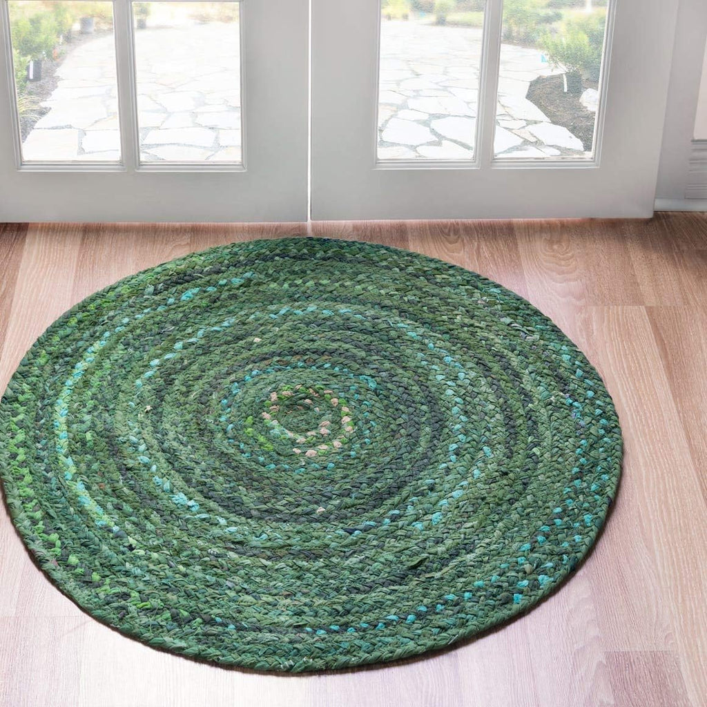 Green Hunter Braided Chindi Round Rug