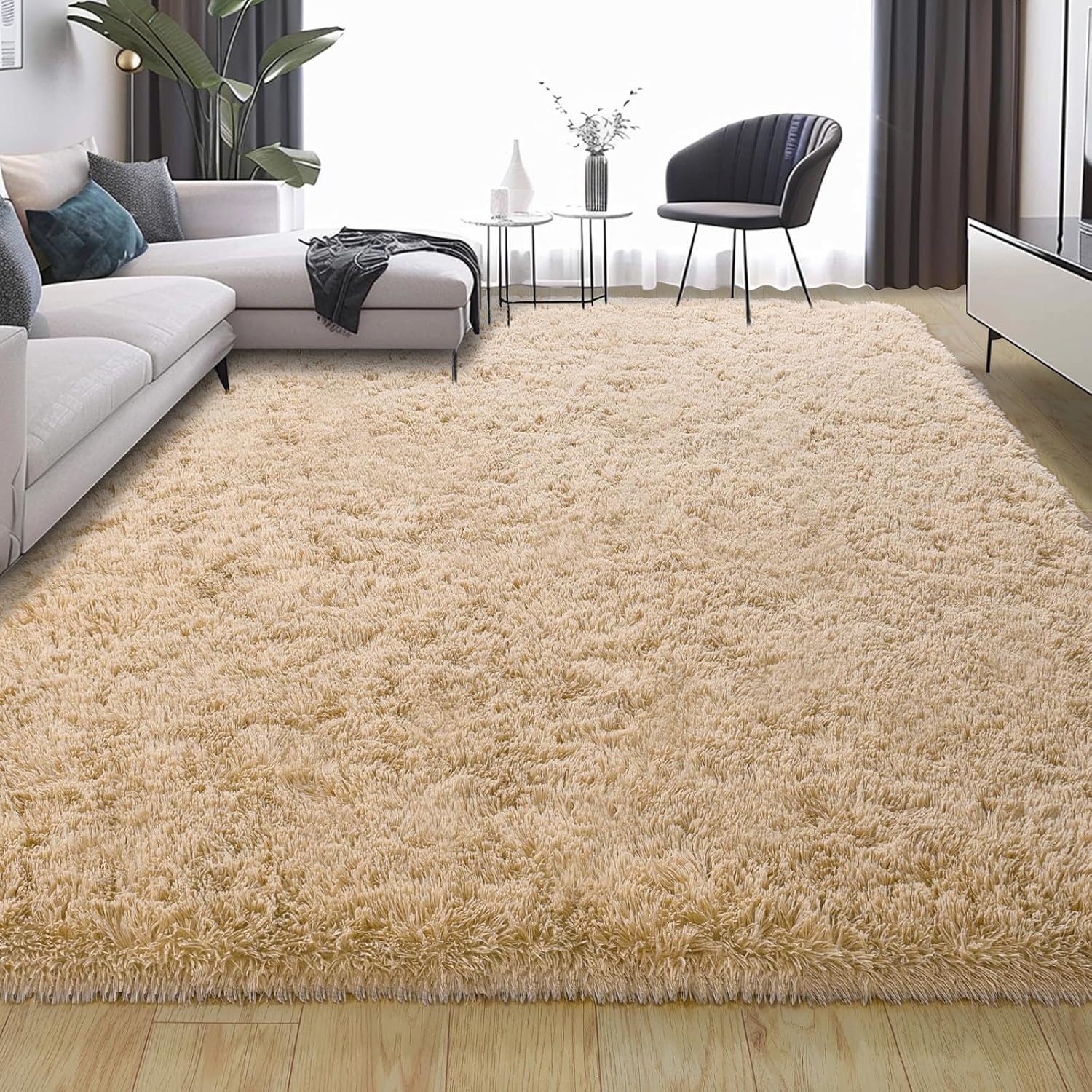 Beige Washable Fluffy Area Rug 8x10