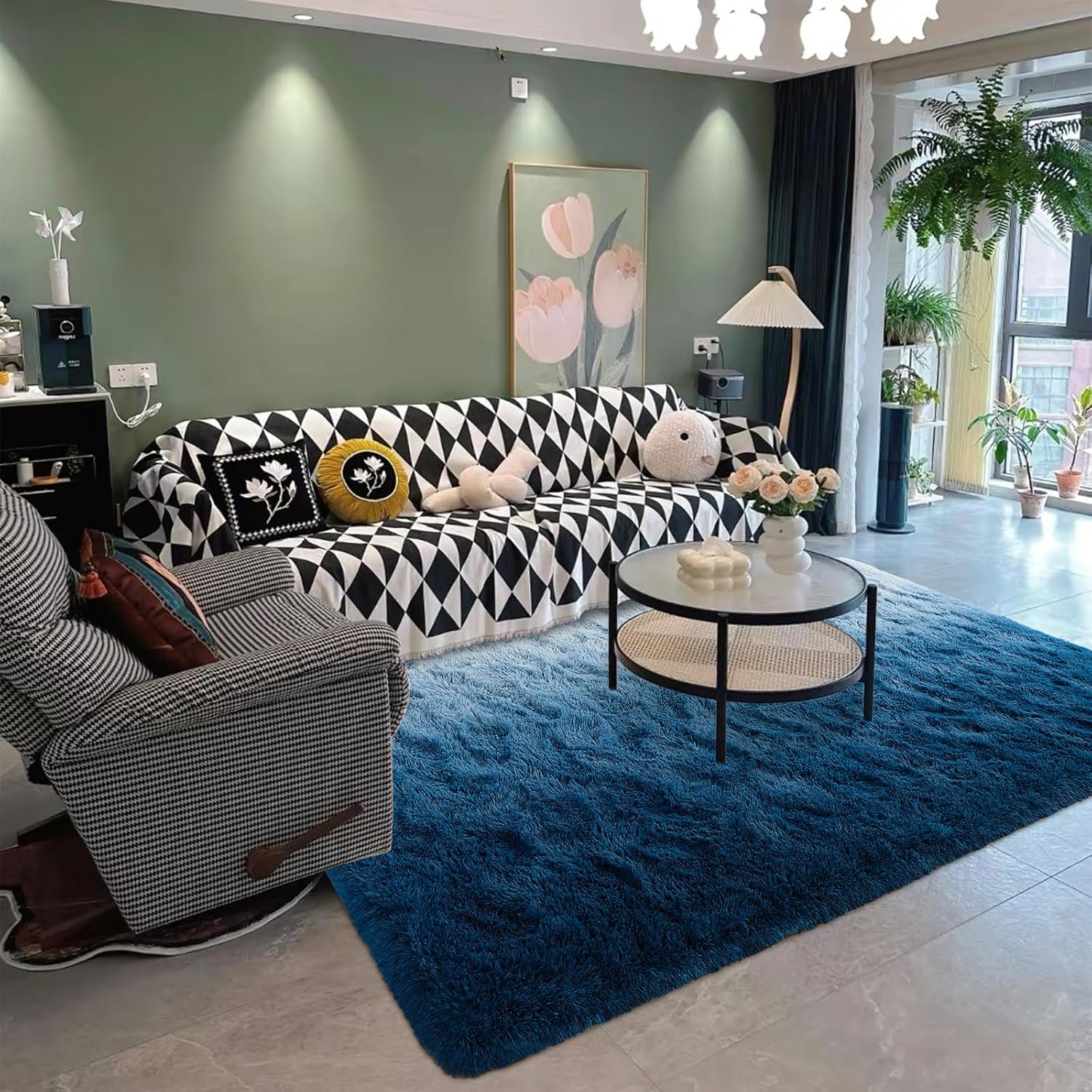 Navy Fluffy Shag Area Rug 4x6