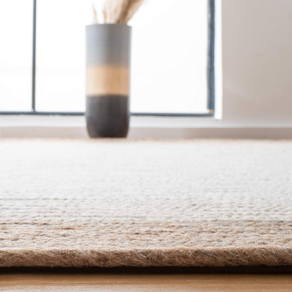 Beige Ivory Handwoven Wool Round Rug