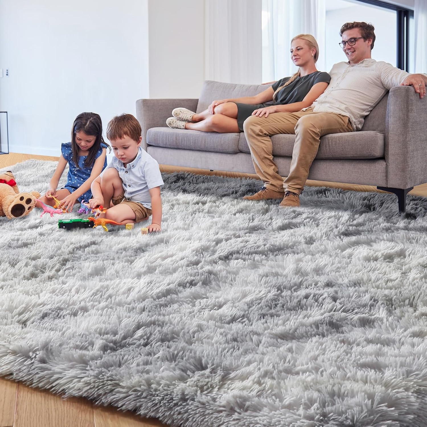 Grey Shaggy Area Rug 4x6 Washable