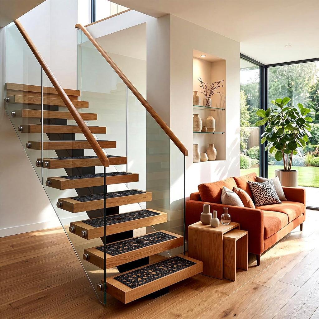 Black Scroll Pattern Rubber Stair Treads 6 Pack