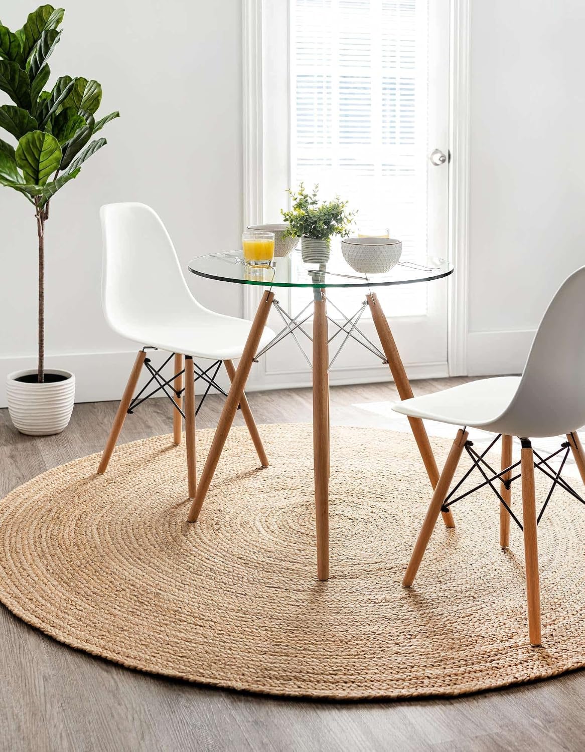 Beige Rustic Reversible Jute Round Rug