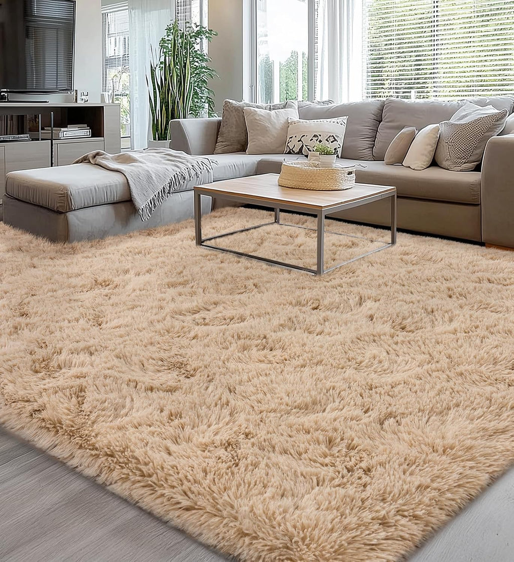 Beige Washable Fluffy Area Rug 8x10