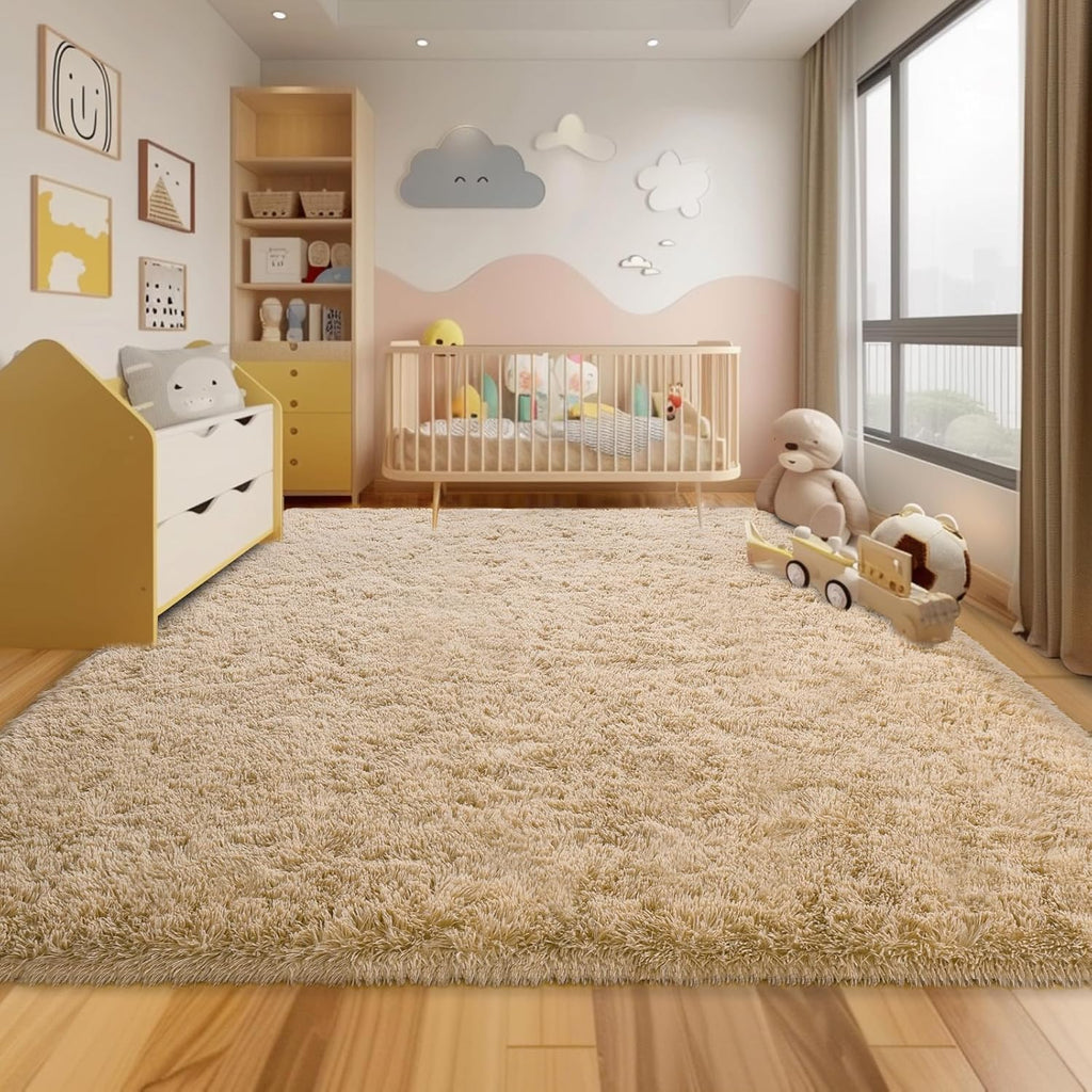 Beige Washable Fluffy Area Rug 8x10