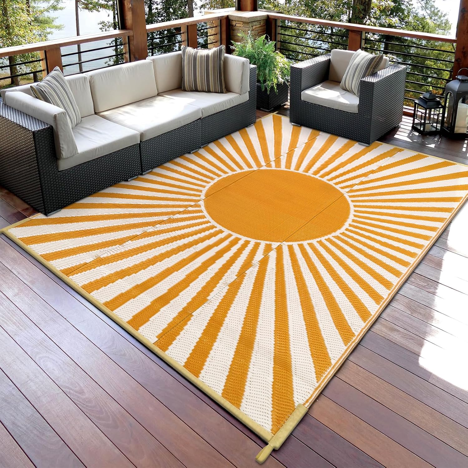 Orange Waterproof Reversible Plastic Outdoor Rug