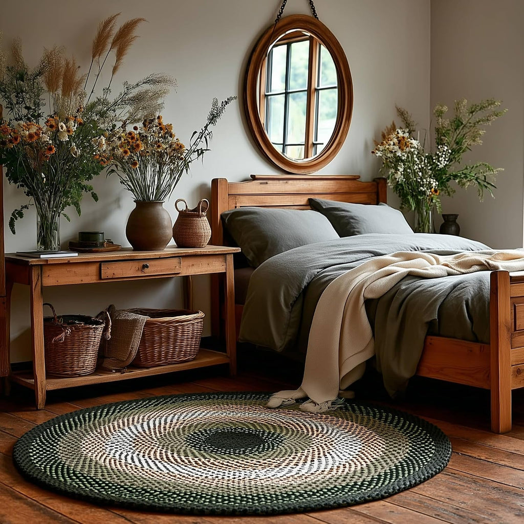 Green Ivory Braided Large Round Area Rug