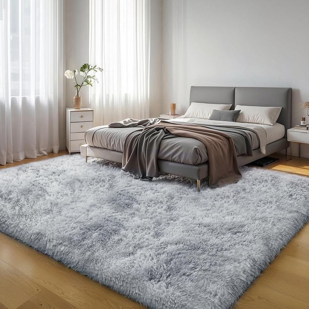 Grey Fluffy Shag Area Rug 6x9