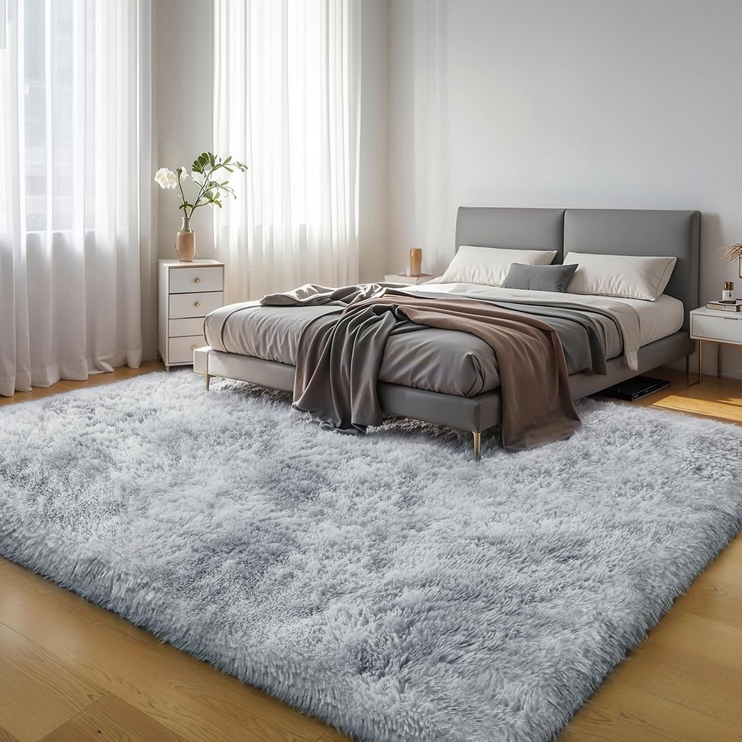 Grey Fluffy Shag Area Rug 6x9