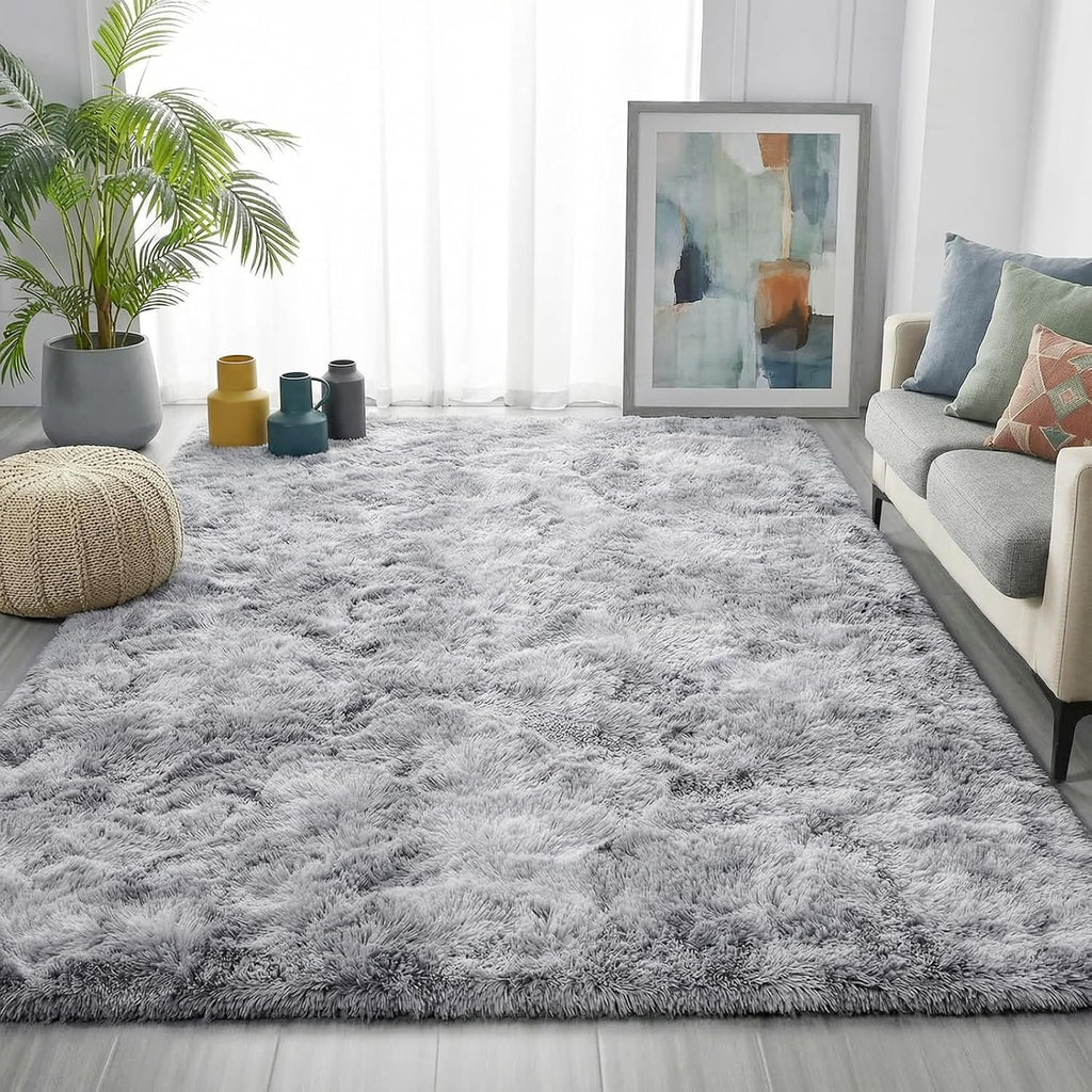 Grey Shaggy Area Rug 4x6 Washable