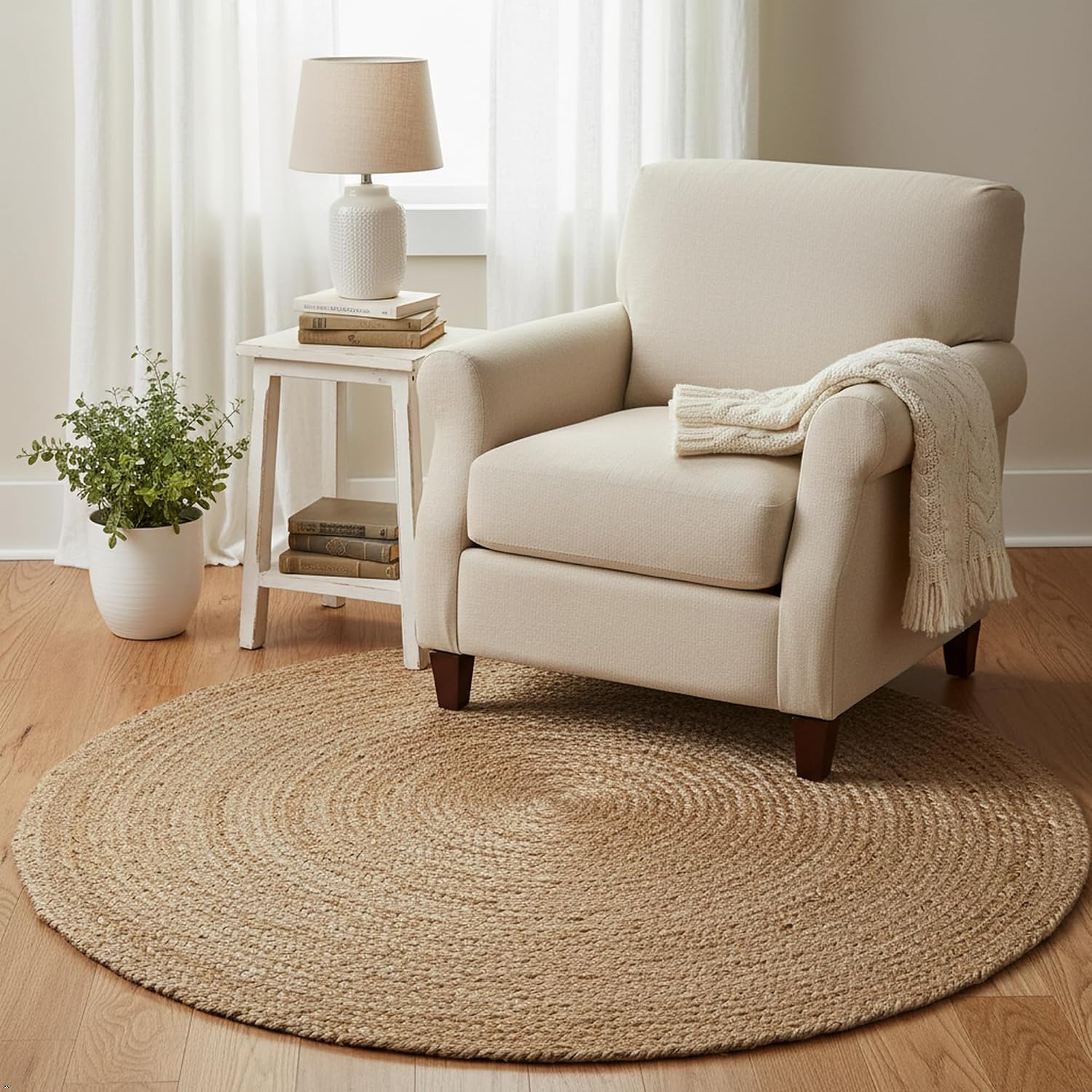 Beige Rustic Reversible Jute Round Rug