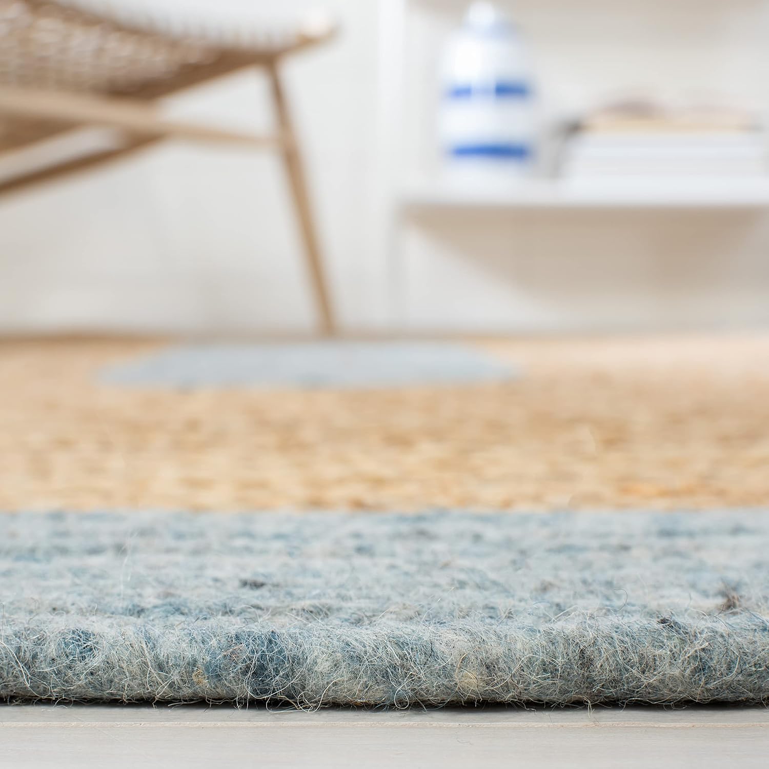 Light Blue Gold Braided Wool Round Rug