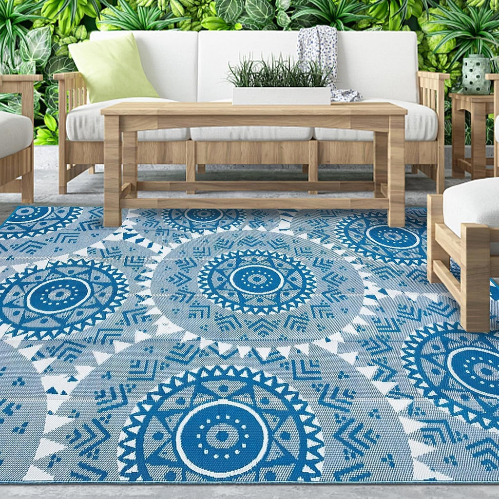 Navy Boho Waterproof Reversible Outdoor Rug