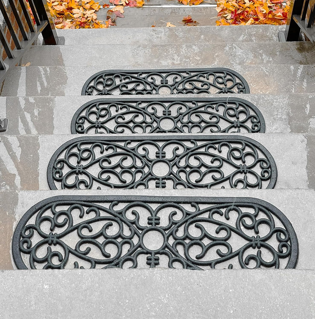 Black Scroll Anti-Slip Rubber Stair Treads 4 Pack