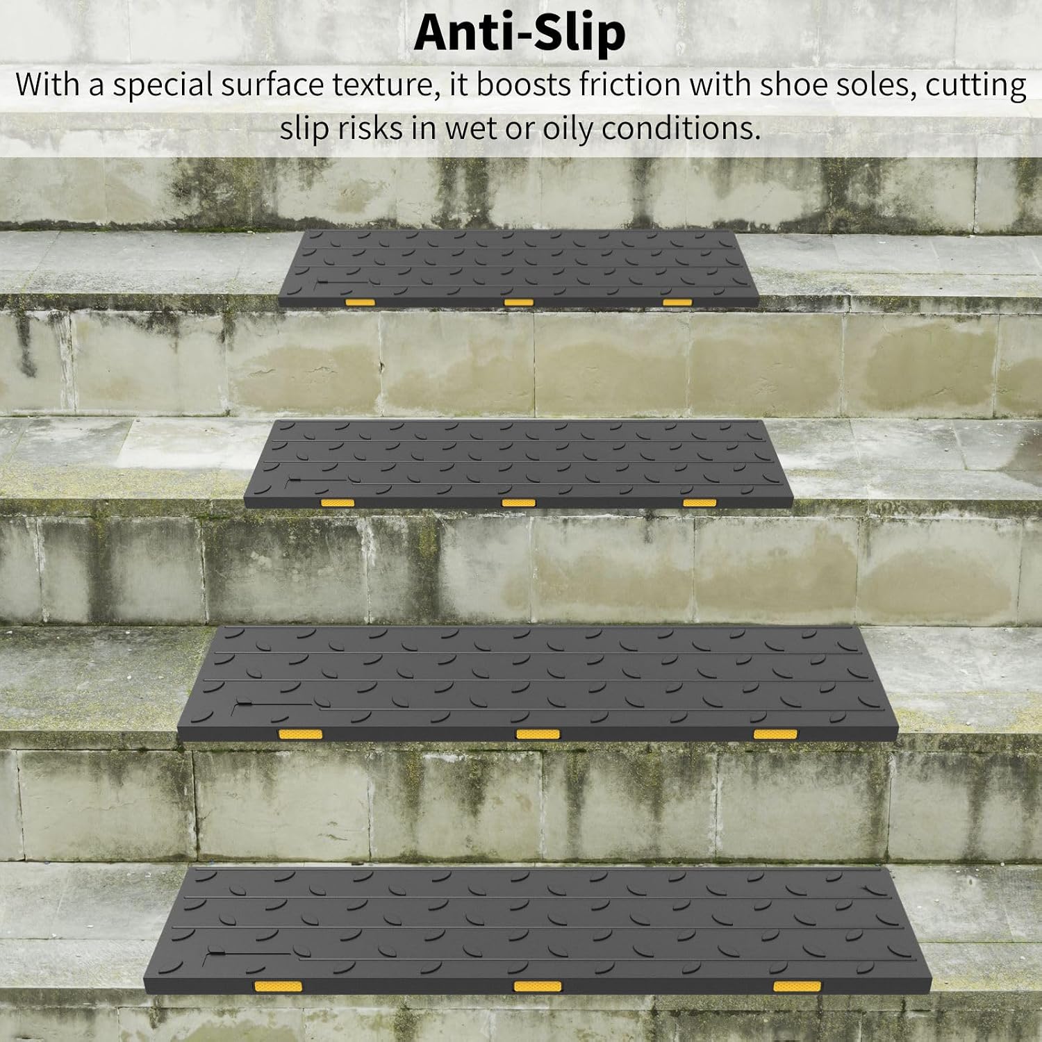 Heavy-Duty Rubber Anti-Slip Reflective Stair Treads 10 Pack