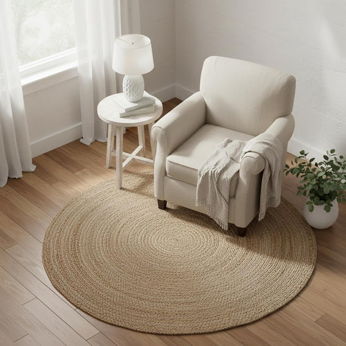 Beige Rustic Reversible Jute Round Rug