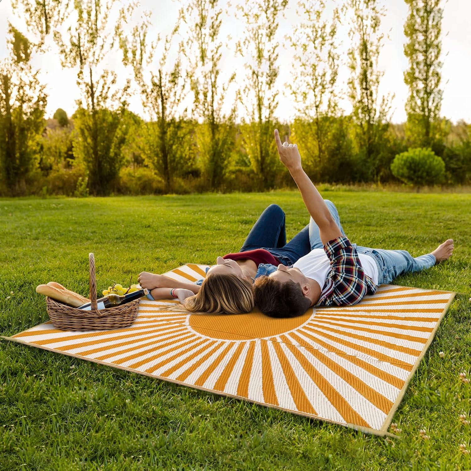 Orange Waterproof Reversible Plastic Outdoor Rug