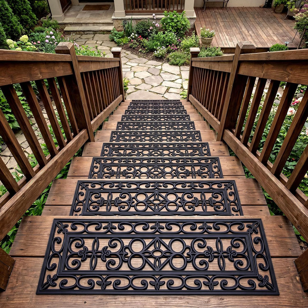 Black Scroll Pattern Rubber Stair Treads 6 Pack